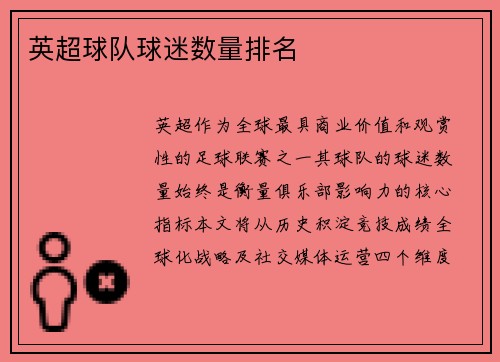 英超球队球迷数量排名