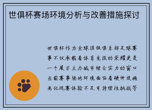 世俱杯赛场环境分析与改善措施探讨