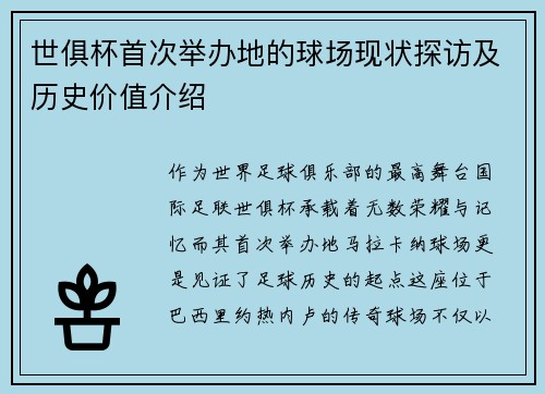 世俱杯首次举办地的球场现状探访及历史价值介绍